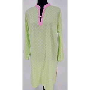 Lilly Pulitzer Geometric Print Dress Medium Pink Green Kimono Sleeve Cover Up